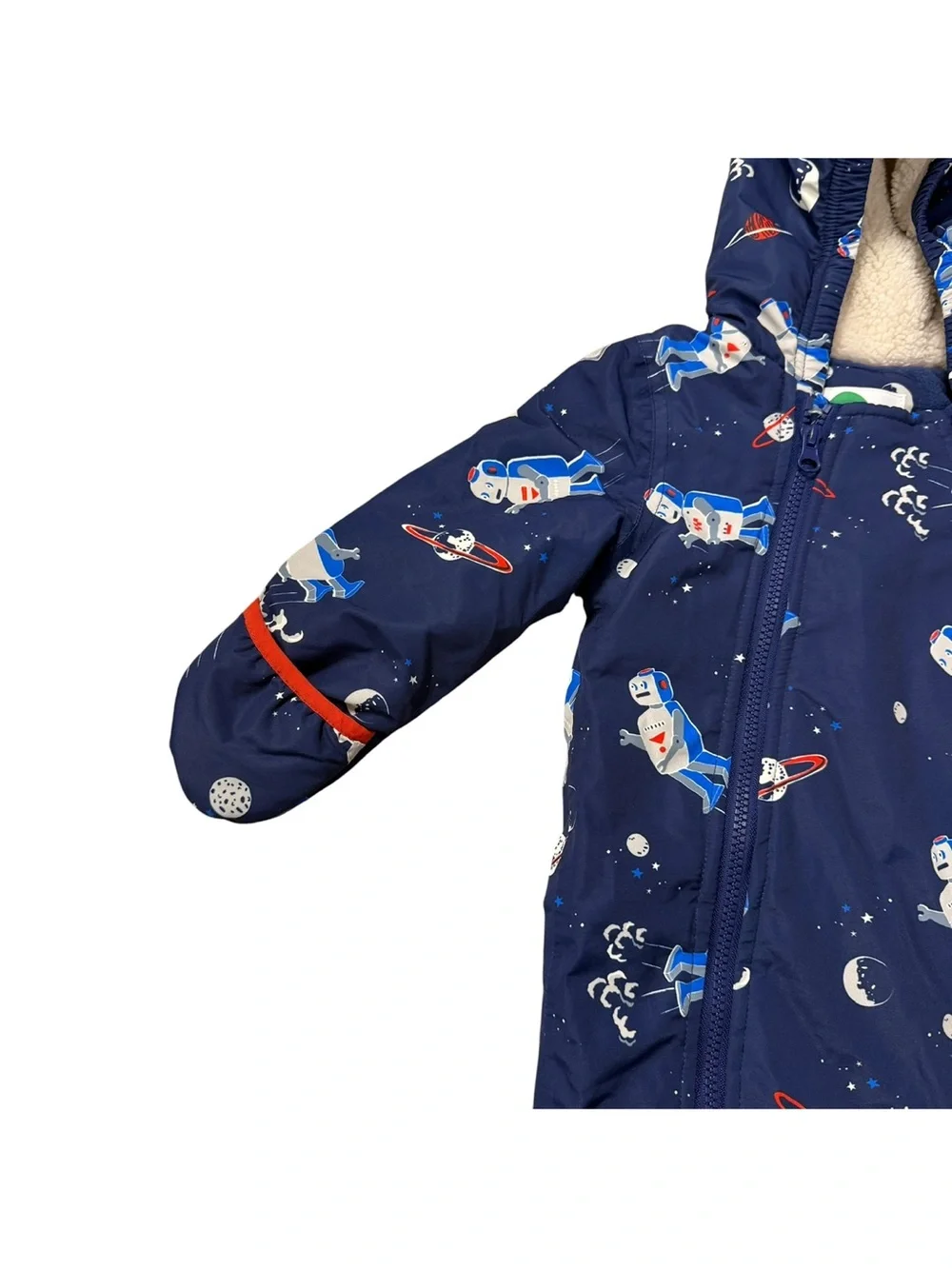 Baby Boden Space Robot Snowsuit Blue Size 6-12 Months Fleece Lined